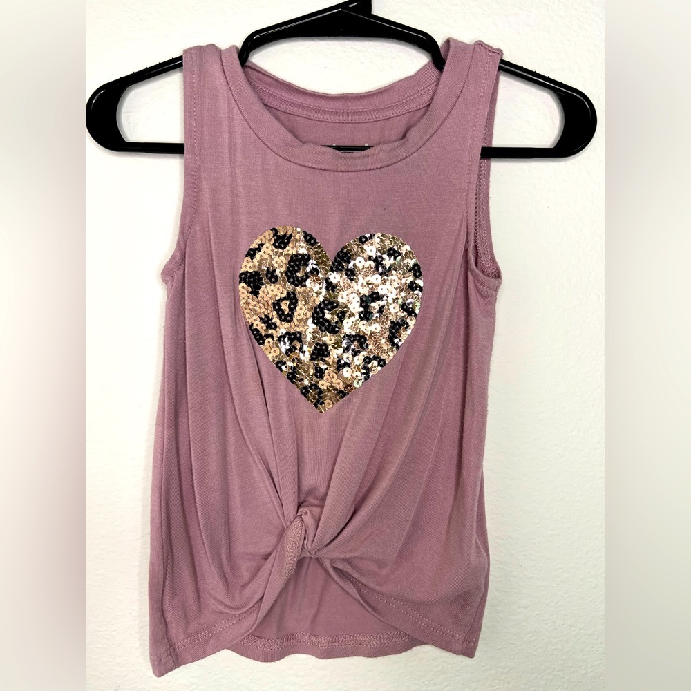 Rumi+Ryder Blush Pink Sequin Cheetah Print Heart Tank Top Size 2T So Soft!